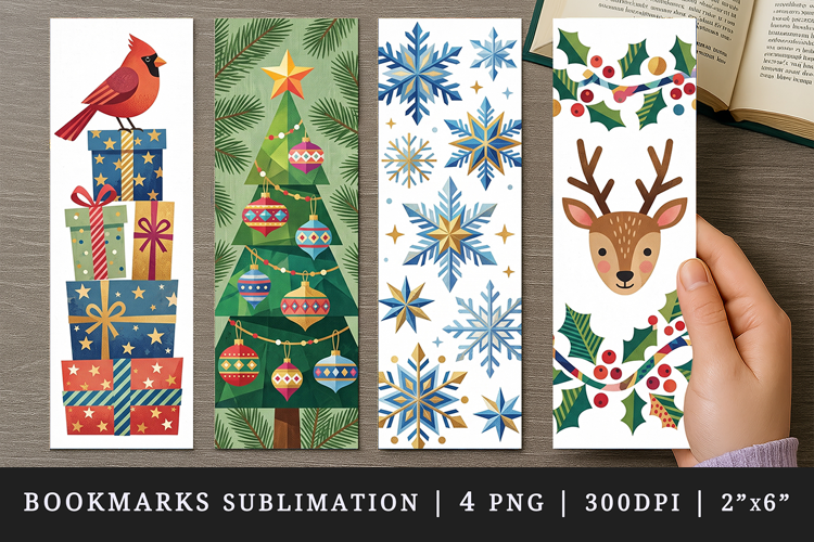 Christmas bookmarks printable sublimation bookmark design