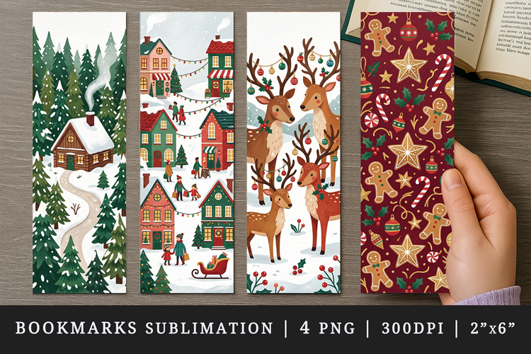 Christmas bookmarks printable sublimation bookmark design