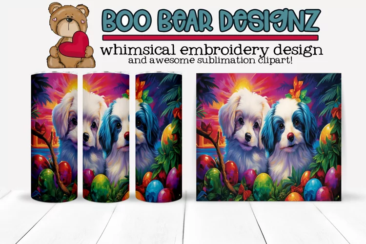 Colorful Christmas Puppies Sublimation tumbler design