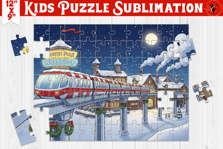 Kids puzzle | Christmas Scenes | Christmas monorail example image 1