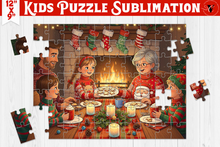 Kids puzzle | Christmas Scenes | Family dinner example image 1