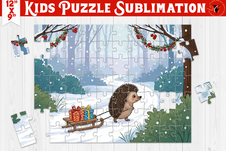 Kids puzzle | Christmas Scenes | Hedgehog with gifts