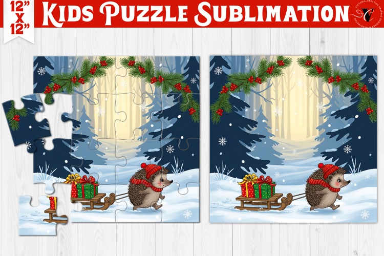 Kids puzzle | Christmas Scenes | Hedgehog with gifts