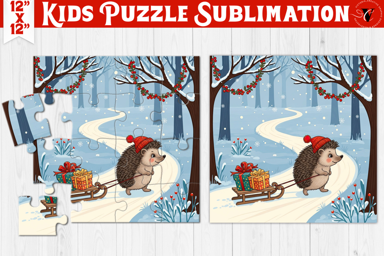 Kids puzzle | Christmas Scenes | Hedgehog with gifts