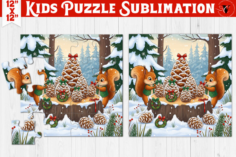 Kids puzzle | Christmas Scenes | Squirrels example image 1