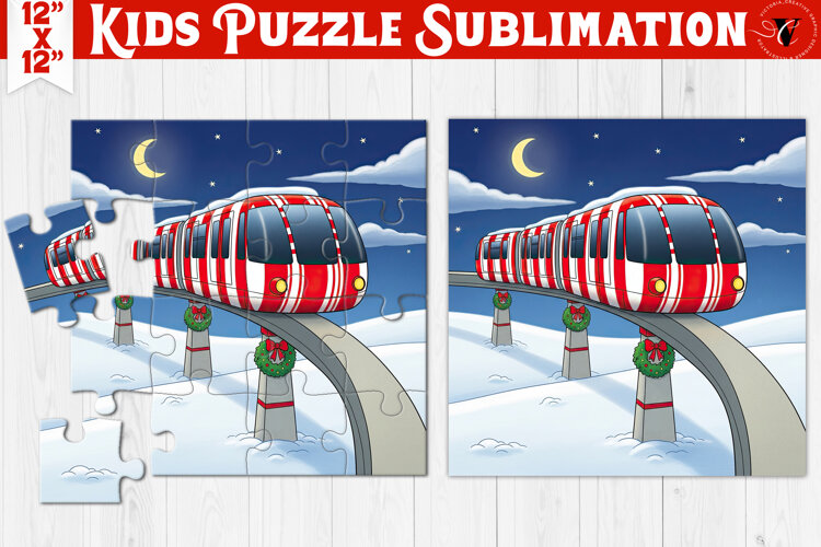 Kids puzzle | Christmas Scenes | Christmas monorail example image 1