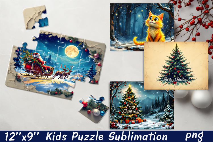 Christmas Puzzle PNG Kids Puzzle Sublimation Santa Puzzle