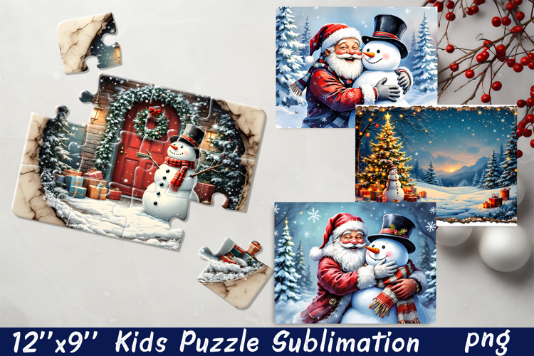 Christmas Puzzle PNG Kids Puzzle Sublimation Santa Puzzle