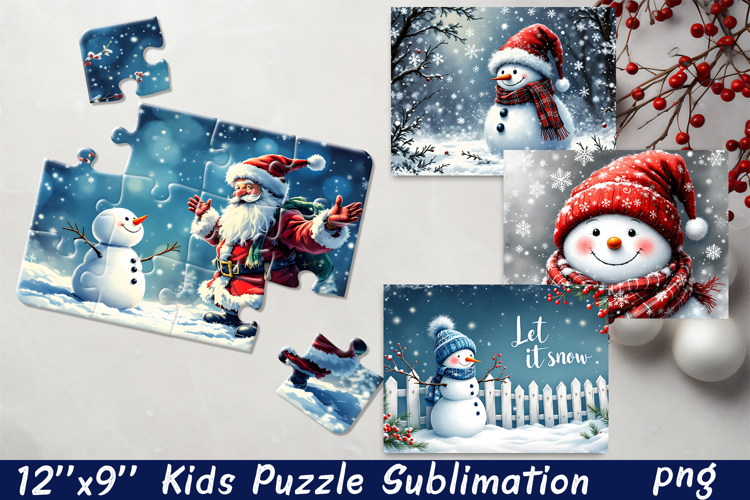 Christmas Puzzle PNG Kids Puzzle Sublimation Santa Puzzle
