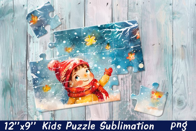 Cartoon girl winter Sublimation Design for Puzzle (4797898)