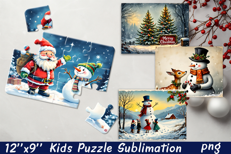 Christmas Puzzle PNG Kids Puzzle Sublimation Santa Puzzle