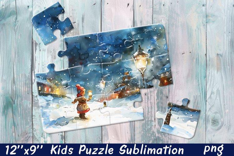 Cartoon girl winter Sublimation Design for Puzzle (4797903)