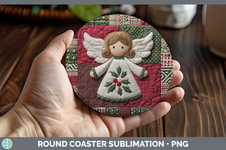 Angel Christmas Quilted Patchwork Round Coaster Sublimation