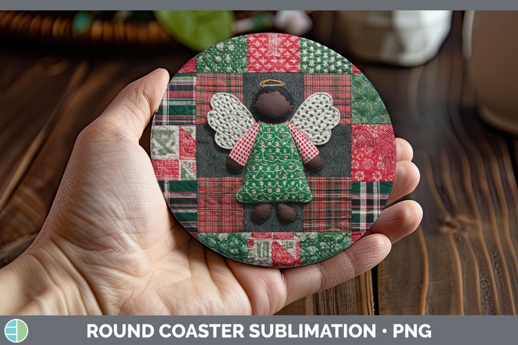 Angel Christmas Quilted Patchwork Round Coaster Sublimation