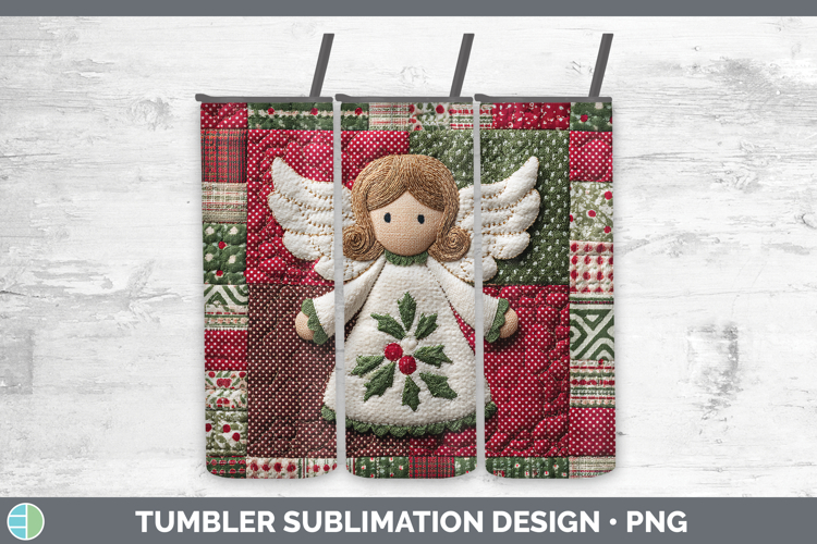 Angel Christmas Quilted Patchwork Tumbler Sublimation Design