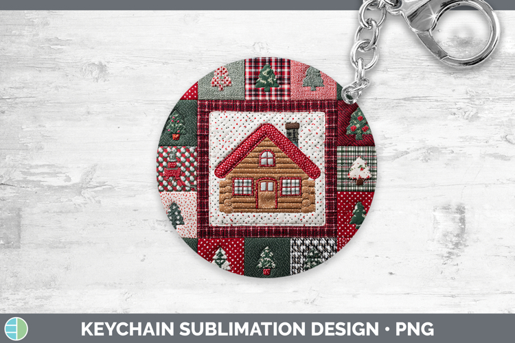 Cabin Christmas Quilted Patchwork Keychain Sublimation Desig