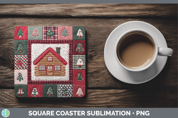 Cabin Christmas Quilted Patchwork Square Coaster Sublimation