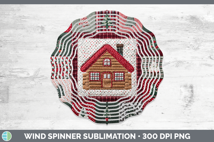 Cabin Christmas Quilted Patchwork Wind Spinner Sublimation D