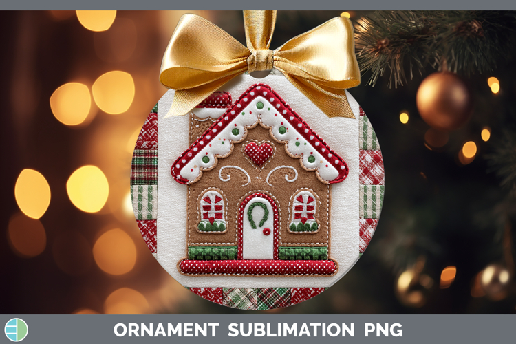 Gingerbread House Christmas Quilted Patchwork Ornament Subli