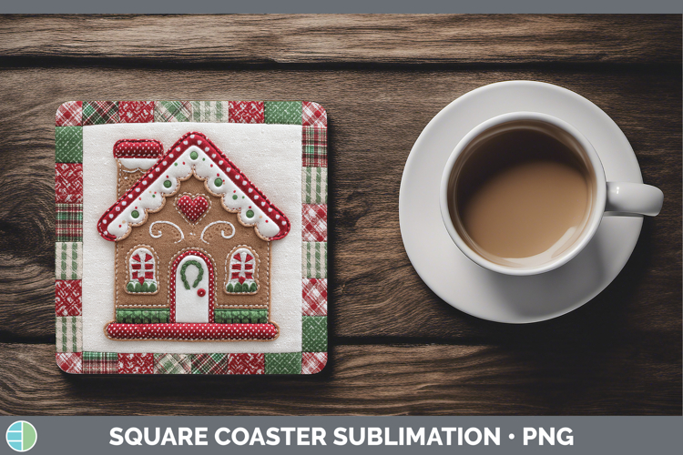 Gingerbread House Christmas Quilted Patchwork Square Coaster