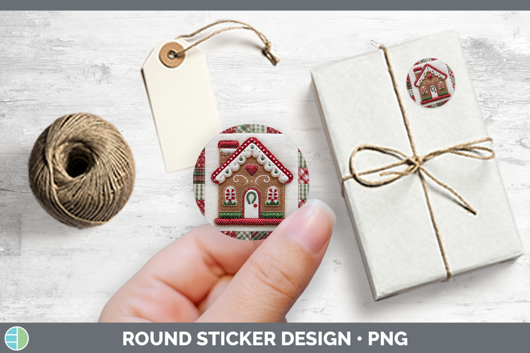 Gingerbread House Christmas Quilted Patchwork Stickers Desig