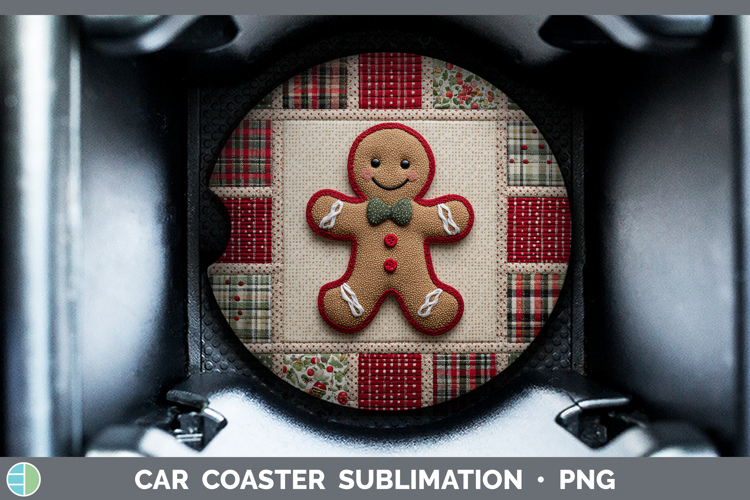 Gingerbread Man Christmas Quilted Patchwork Car Coaster Subl