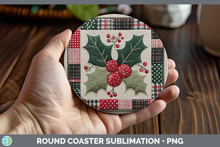 GorgeousChristmas Quilted Patchwork Round Coaster design.