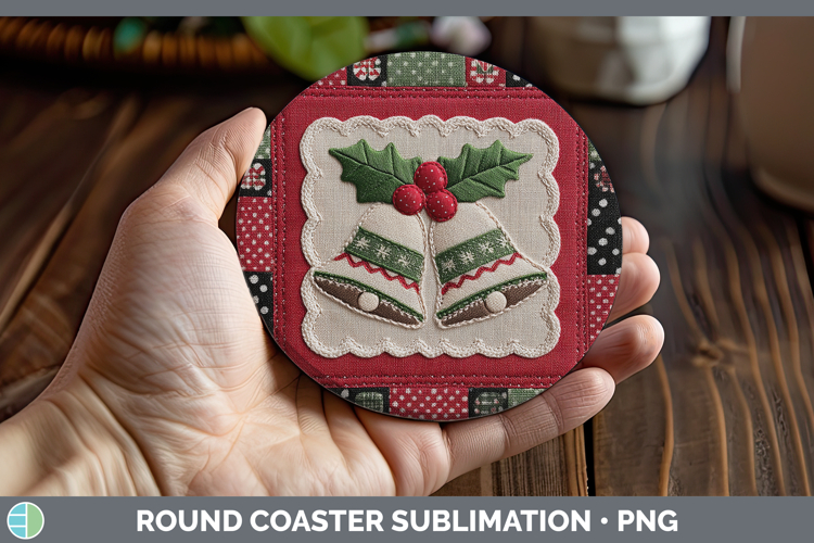 Jingle Bells Christmas Quilted Patchwork Round Coaster Subli