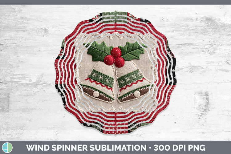 Jingle Bells Christmas Quilted Patchwork Wind Spinner Sublim