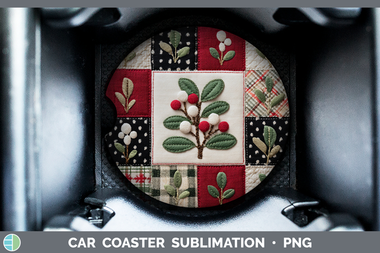 Mistletoe Christmas Quilted Patchwork Car Coaster Sublimatio