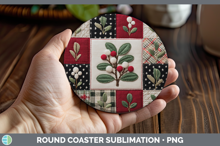 Mistletoe Christmas Quilted Patchwork Round Coaster Sublimat