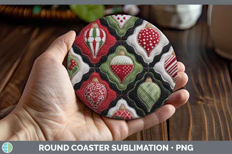 Ornaments Christmas Quilted Patchwork Round Coaster Sublimat