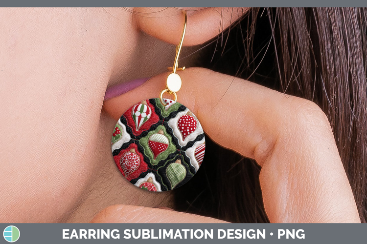 Ornaments Christmas Quilted Patchwork Round Earrings Sublima