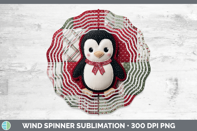 Penguin Christmas Quilted Patchwork Wind Spinner Sublimation