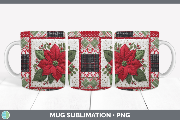 Poinsettia Christmas Quilted Patchwork Mug Wrap Sublimation