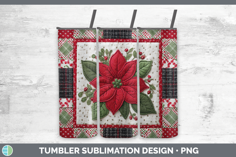 Poinsettia Christmas Quilted Patchwork Tumbler Sublimation D