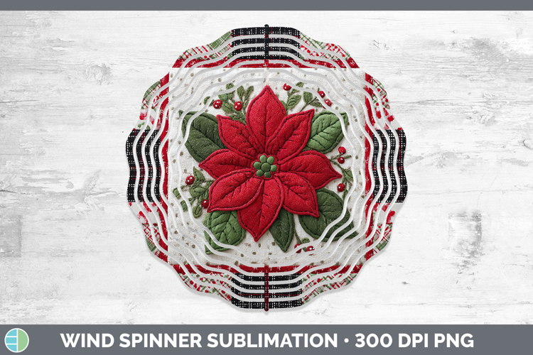 Poinsettia Christmas Quilted Patchwork Wind Spinner Sublimat