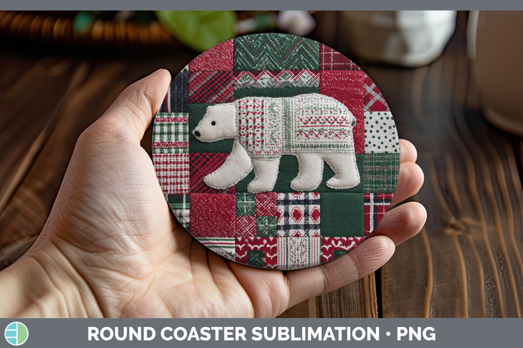 Polar Bear Christmas Quilted Patchwork Round Coaster Sublima