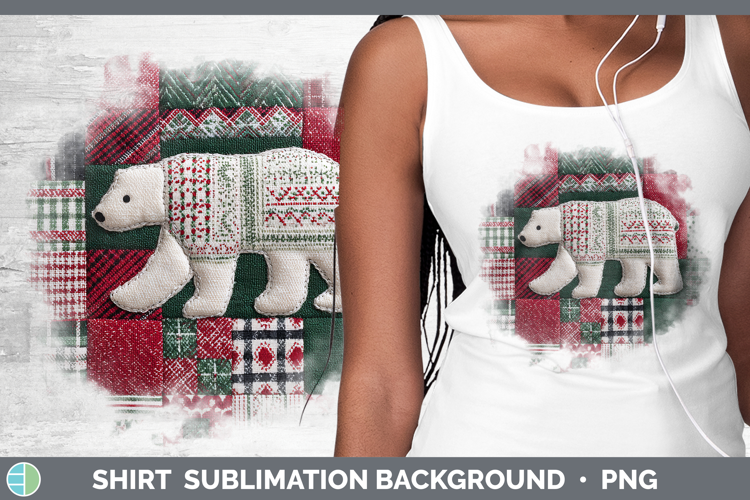 Polar Bear Christmas Quilted Patchwork Shirt Sublimation Des