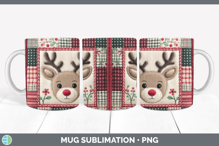 Reindeer Christmas Quilted Patchwork Mug Wrap Sublimation De