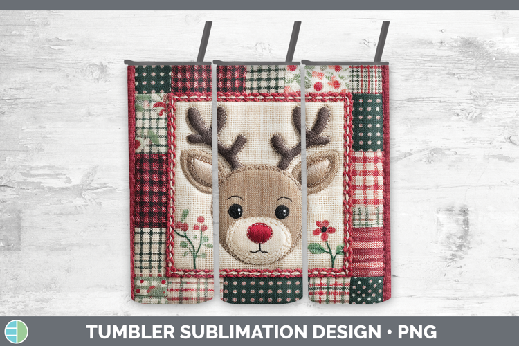 Reindeer Christmas Quilted Patchwork Tumbler Sublimation Des