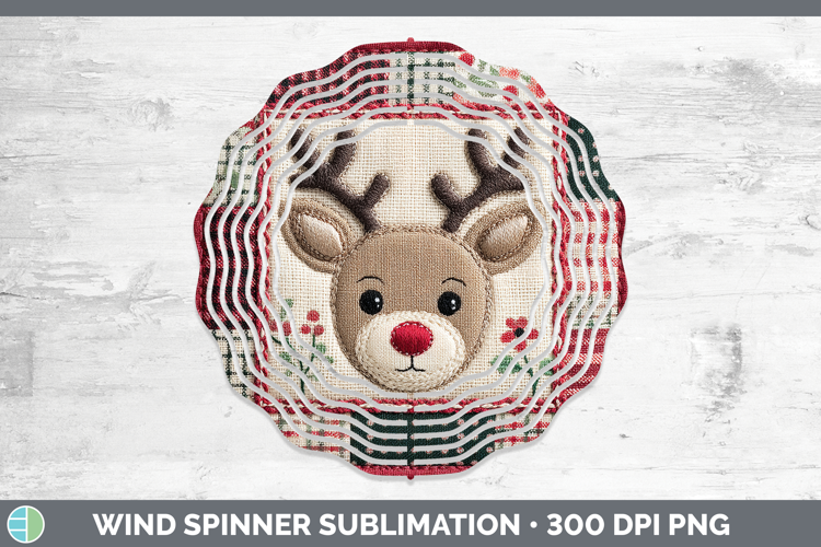 Reindeer Christmas Quilted Patchwork Wind Spinner Sublimatio