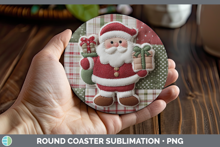 Santa Gifts Christmas Quilted Patchwork Round Coaster Sublim