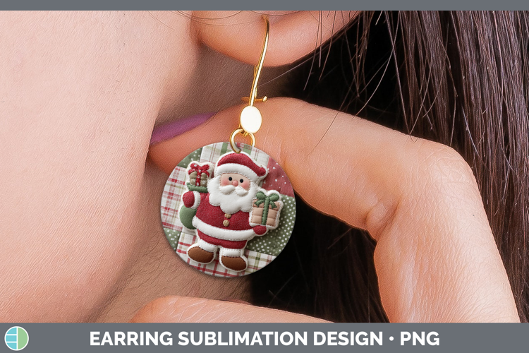 Santa Gifts Christmas Quilted Patchwork Round Earrings Subli