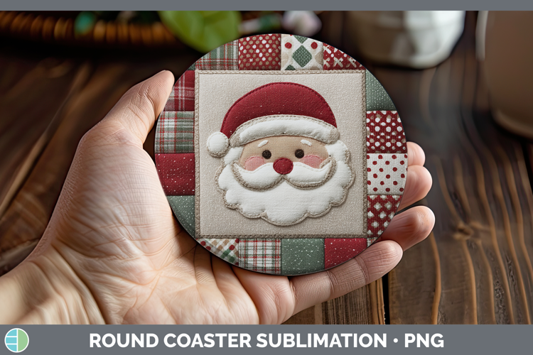 Santa Christmas Quilted Patchwork Round Coaster Sublimation