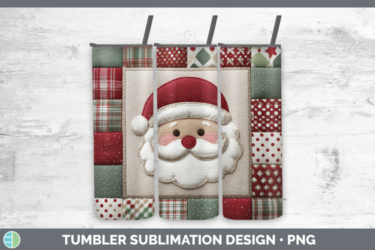 Santa Christmas Quilted Patchwork Tumbler Sublimation Design