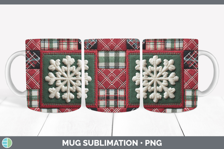 Snowflakes Christmas Quilted Patchwork Mug Wrap Sublimation