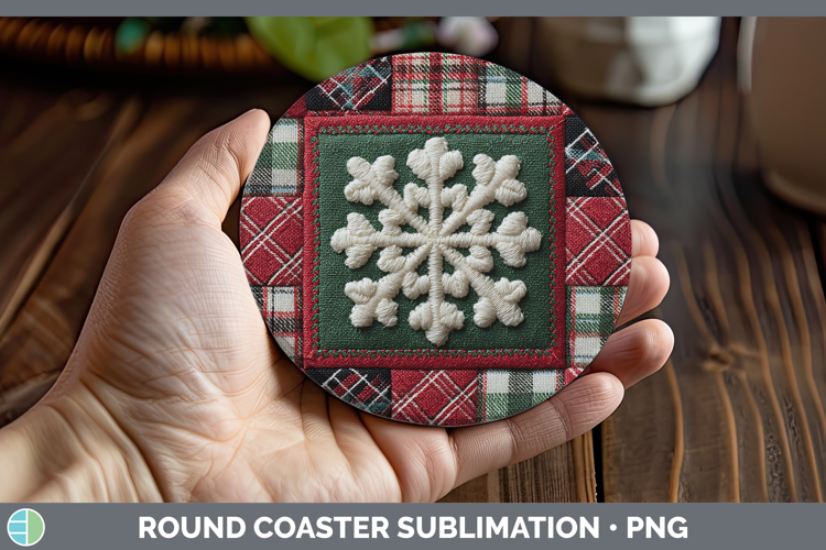 Snowflakes Christmas Quilted Patchwork Round Coaster Sublima