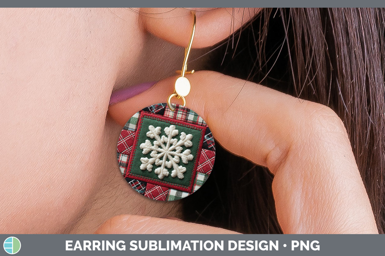 Snowflakes Christmas Quilted Patchwork Round Earrings Sublim