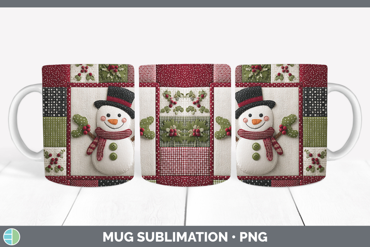 Snowman Christmas Quilted Patchwork Mug Wrap Sublimation Des